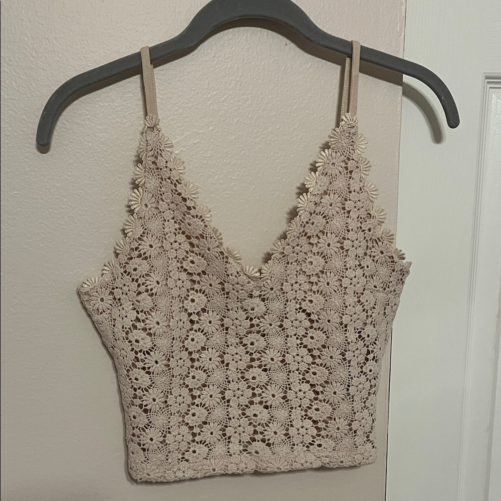 NWOT Beige Floral Crochet Lace Top